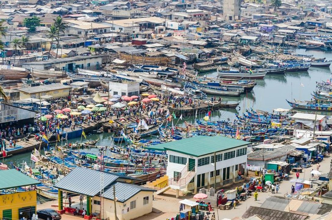 elmina ghana colorful moored wooden fishing boats away to africa